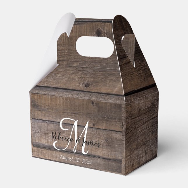 Monogram Rustic Script Barn Country Wedding Party Favor Box (Front Side)