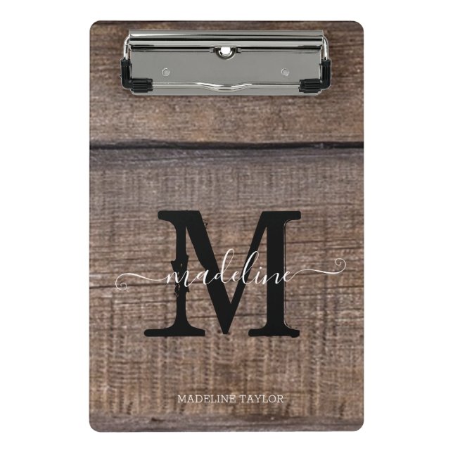 Monogram Rustic Script Name Professional  Mini Clipboard (Front)