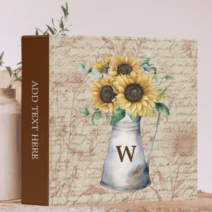 Monogram Rustic Sunflower Vintage Letter Decoupage Binder