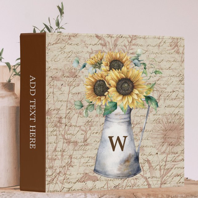 Monogram Rustic Sunflower Vintage Letter Decoupage Binder (In situ)