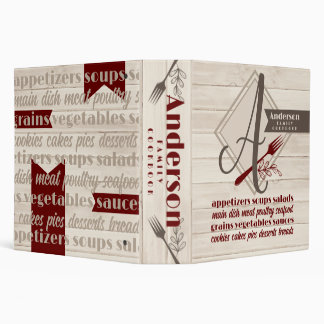 Monogram rustic wood cookbook personalized recipe binder