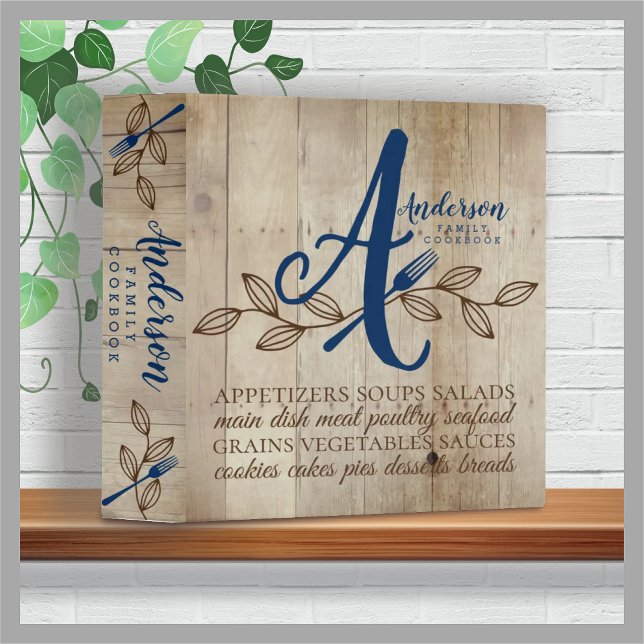 Monogram rustic wood cookbook personalized recipe binder (Creator Uploaded)