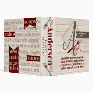 Monogram rustic wood cookbook personalized recipe binder