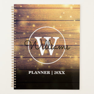 Monogram Rustic Wood Elegant Script Planner