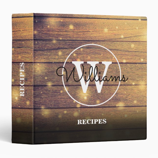 Monogram Rustic Wood Panels Recipes Cook Book Binder (Front/Spine)