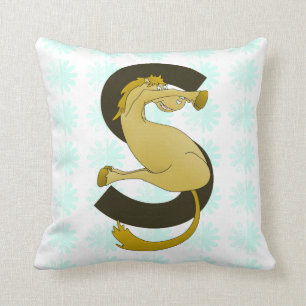 Monogram S Funny Pony Customized Throw Pillow