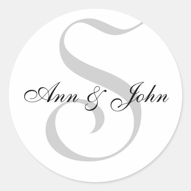 Monogram S  plus First Names Stickers for Weddings (Front)