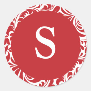 Monogram S Red White Customizable Wedding Monogram Classic Round Sticker