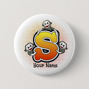 Monogram S Sock Monkey  2 Inch Round Button