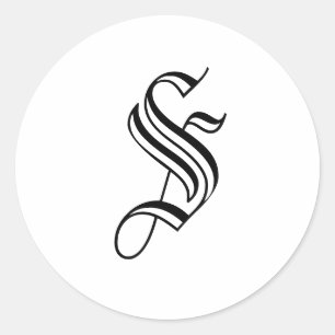 Monogram S Sticker Black White Old English