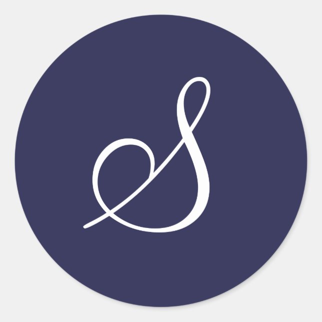 Monogram S, White on Navy Blue, Classic Round Sticker (Front)