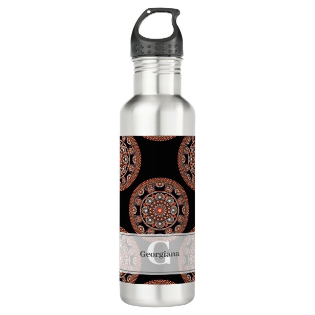 Monogram Safari Sunset Bohemian Polka Dot Mandala 710 Ml Water Bottle (Front)