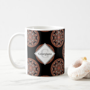 Monogram Safari Sunset Bohemian Polka Dot Mandala Coffee Mug