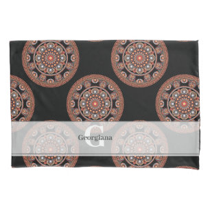 Monogram Safari Sunset Bohemian Polka Dot Mandala Pillowcase