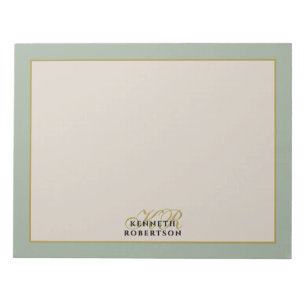 Monogram Sage Green Beige Gold Minimalist Men Notepad
