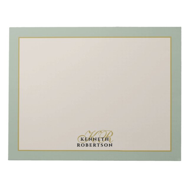  Monogram Sage Green Beige Gold Minimalist Men  Notepad (Front)