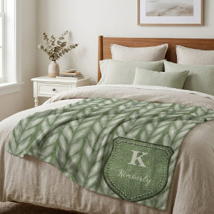 Monogram Sage Green Chunky Knit print personalized Sherpa Blanket
