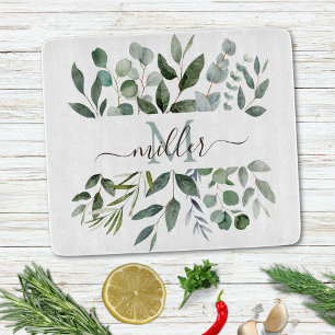 Monogram Sage Green Eucalyptus Greenery Leaves   Cutting Board