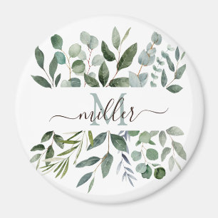 Monogram Sage Green Eucalyptus Greenery Leaves   Magnet