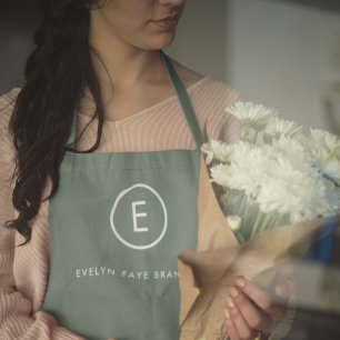 Monogram Sage Green Minimal Simple Modern Scandi Apron