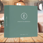 Monogram Sage Green Minimal Simple Modern Scandi Binder<br><div class="desc">A simple monogram design with modern typography in white on a sage green background. The design features a single initial monogram with a minimalist round circle border. The text can easily be customized to suit your needs for the perfectly custom gift or stationery accessory!</div>