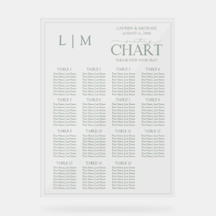 Monogram Sage Green Modern Wedding Seating Chart