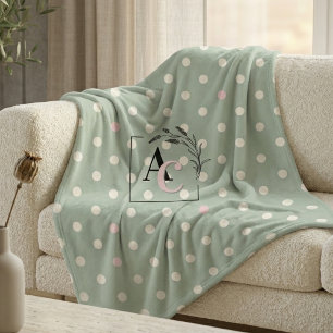 Monogram Sage Green Polka Dot Gift for Parents Fleece Blanket