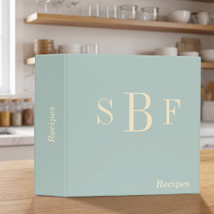 Monogram Sage Green Recipe Boho Modern Kitchen Binder