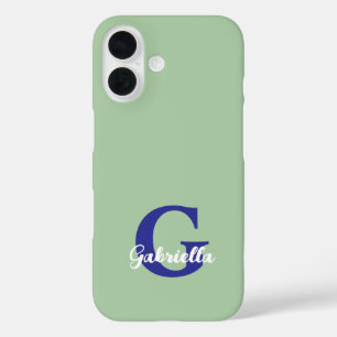 Monogram sage green royal blue modern minimalist  iPhone 16 case