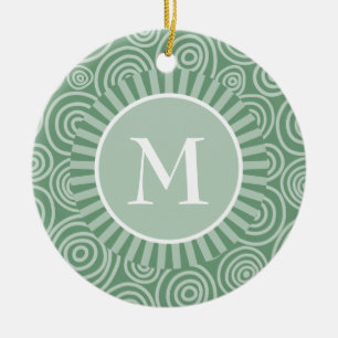 Monogram Sage Green Spirals - Personalized Ceramic Ornament
