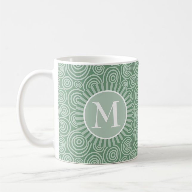 Monogram Sage Green Spirals - Personalized Coffee Mug (Left)