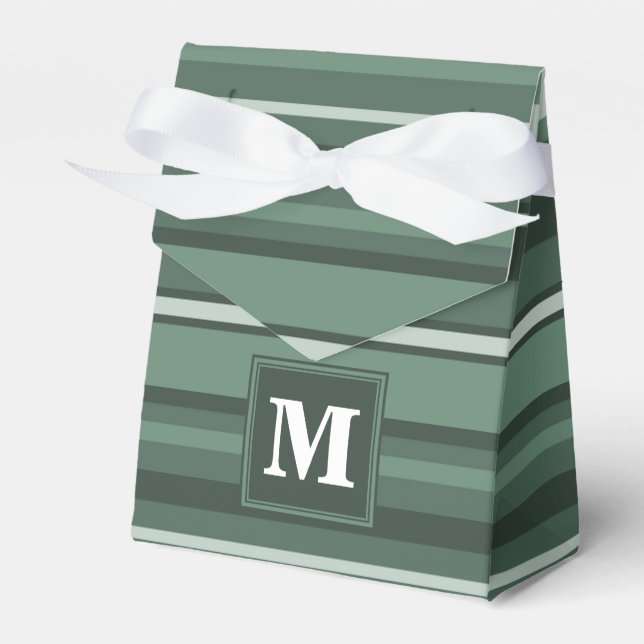 Monogram sage green stripes favor box (Front Side)