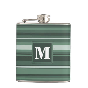 Monogram sage green stripes hip flask