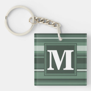 Monogram sage green stripes keychain