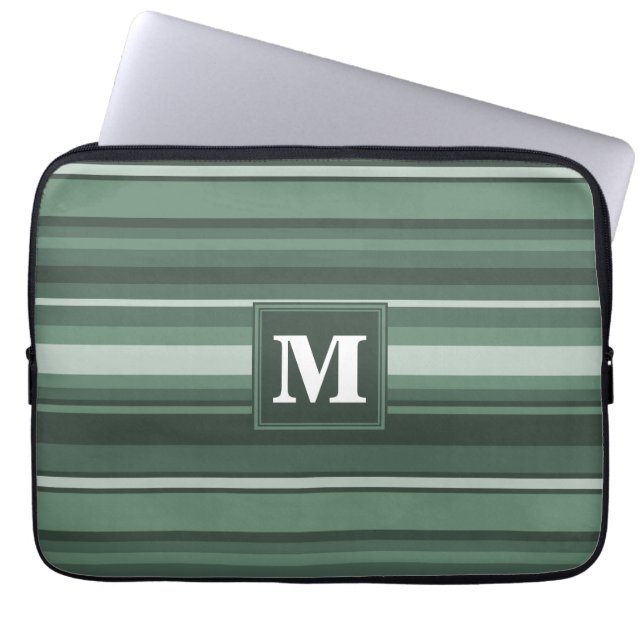 Monogram sage green stripes laptop sleeve (Front)