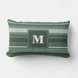 Monogram sage green stripes lumbar pillow