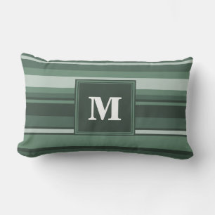 Monogram sage green stripes lumbar pillow