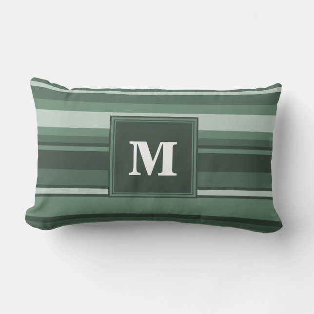 Monogram sage green stripes lumbar pillow (Front)
