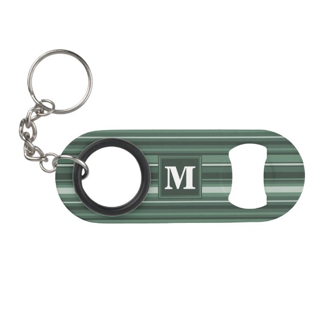 Monogram sage green stripes mini bottle opener (Front (Horizontal))