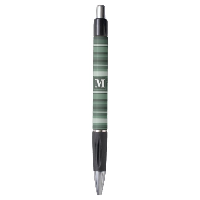 Monogram sage green stripes pen (Front Vertical)