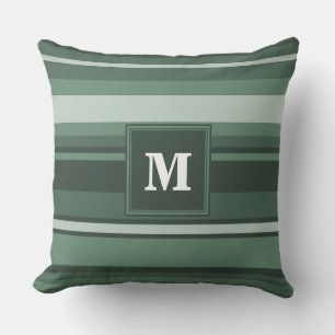Monogram sage green stripes throw pillow