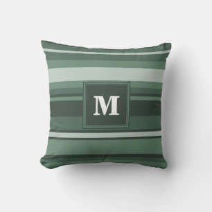 Monogram sage green stripes throw pillow