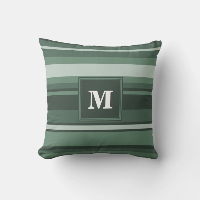 Monogram sage green stripes throw pillow (Front)