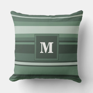 Monogram sage green stripes throw pillow