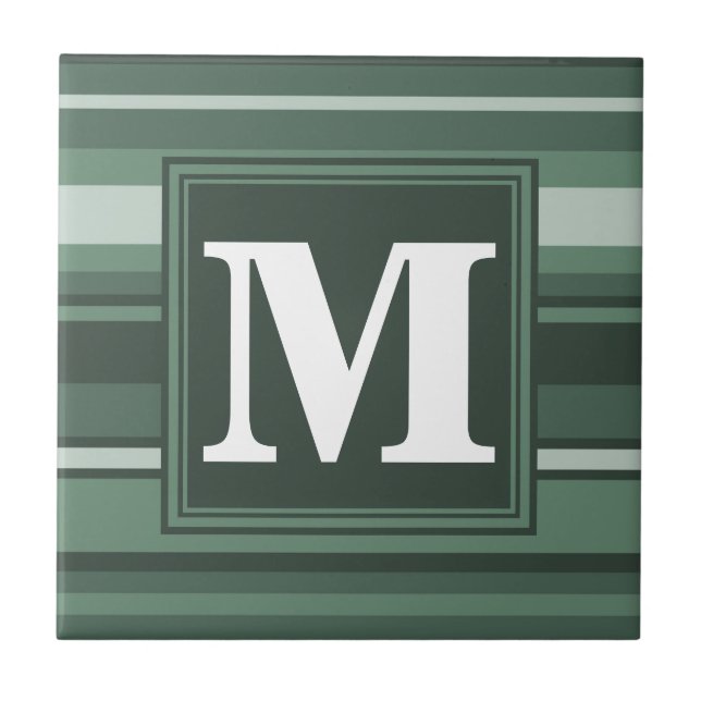 Monogram sage green stripes tile (Front)