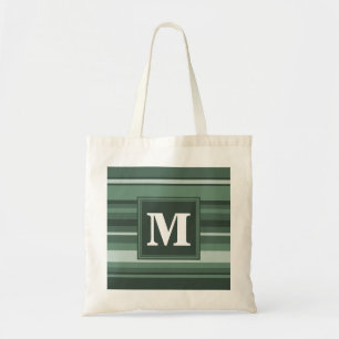 Monogram sage green stripes tote bag