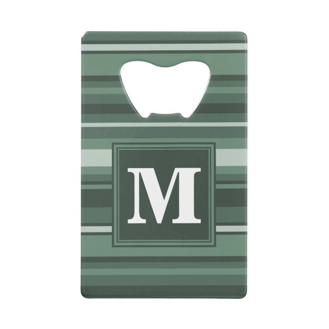 Monogram sage green stripes wallet bottle opener (Front)