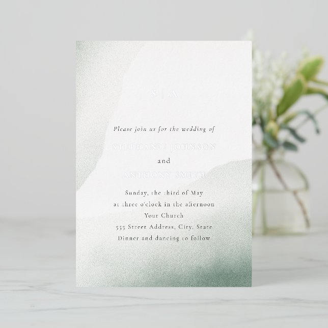 Monogram Sage Green Watercolor Wash Wedding  (Standing Front)