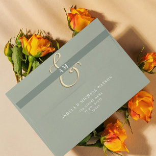 Monogram Sage Green Wedding Envelope