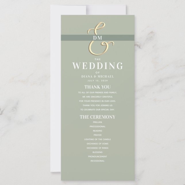 Monogram Sage Green Wedding Program (Front)